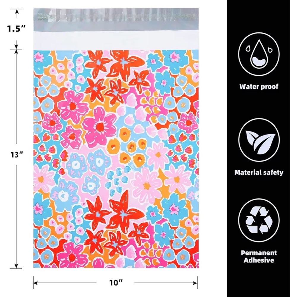 Set of 25 Colorful Floral 10x13 Polymailers - Picture 2 of 2